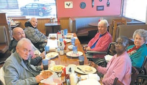 Residents (left to right) Bud White, Robert Clark, Fred Seibert, Virginia Glenn, Margaret Bocock and Nannie Biggs enjoyed their meal at a Stuart restaurant.