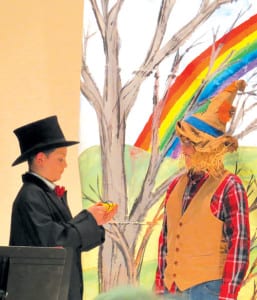 Isaac Wood, left, and Jimmy Epperly were cast members for the Meadows of Dan Elementary School presentation of “Oz Interactive.” Dinner was also served. (Photo by Felecia Shelor)